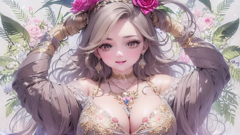 50 year old mature woman, Looking at the audience, Attractive breasts,Sensual curves、bubble、Full Body Shot,Nightgown, Charming smile, Thick lips, plump唇, blush, Looking at the audience, Provocative expression, Beautiful Hairstyles, Cleavage, plump、Curvy Hips、Attractive face、Mischievous face、Sexy Lingerie、An inviting gaze、Expressing emotions、colored feather, Money属装飾品, particle, Light, (masterpiece, highest quality, highest quality, Official Art, beautifully、aesthetic:1.2), (1 girl:1.3), Very detailed,(Fractal Art:1.1),(colorful:1.1)(flowerズ:1.3),Most detailed, (Dynamic pose), (Shiny skin), (Many colors :1.4), ,(Earrings:1.4), (feather:1.4),masterpiece, 30~40 years, Mr.々Hair style,Moneyのヘッドバンド,Tulle covers the chest,Perfect balance, Detailed details of the garment,marble,cinematicLighting, Film Grain, contrast of Light and dark,High detail,(((Gorgeous Accessories))))、Openwork decoration,(((See-through dress)))、(((Anatomically correct body))) ,1 girl, (High resolution), (8k), (Very detailed), Perfect Face, Beautiful eyes and face, (((highest quality))), (Very detailed), Detailed face and eyes, Beautiful Eyes,(((Sexy pose,Beautiful Eyes、Transparent double eyelids、(((Super gorgeous background)))、Bright Eyes,Money,diamond,gem,Body Chain,Luxury Accessories,beautifully、aesthetic,flower、(((Super gorgeous background)))、Bright Eyes