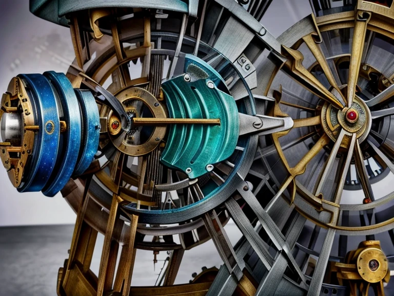 multiples rouages complexes, une centaine d’engrenages complexes, extraordinary complex mechanics, pistons, Chains, courroies ((interior view of the mechanism, very accurate, full details, ruby sapphire emerald color mix, mechanical calculator)), (((visible mechanism:1.8))), astrolabe, very large mechanism, multitude de détails