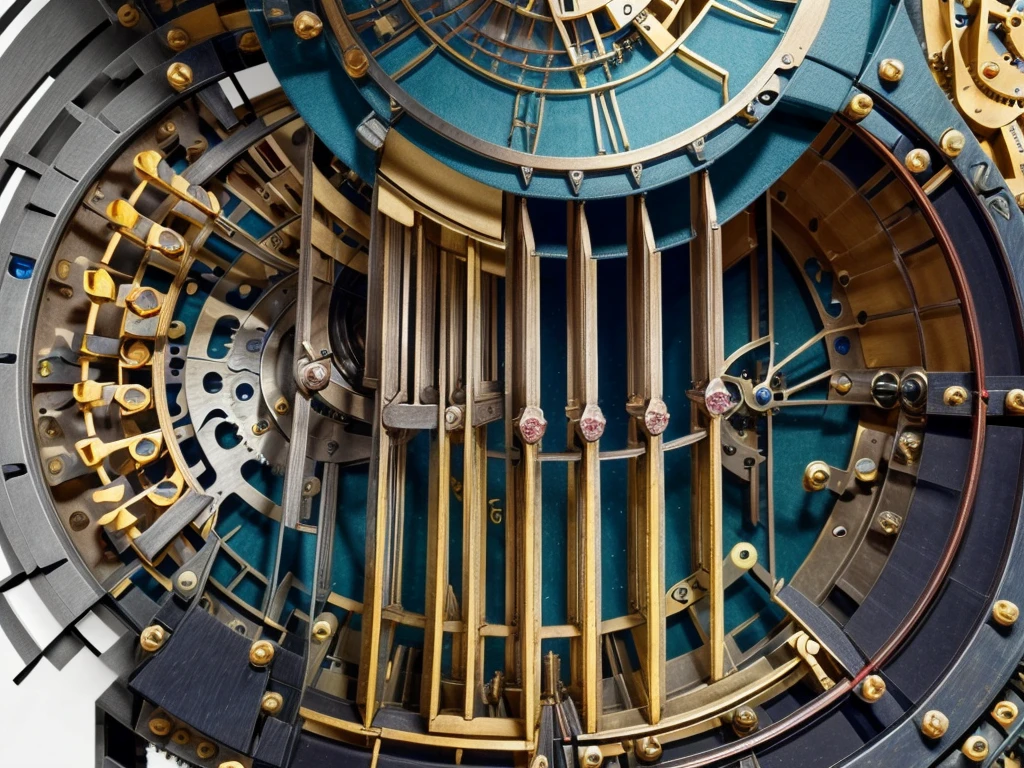 astronomical clock mechanism, celestial, solar system, extraordinary complex mechanics, ((plan large, interior view of the mechanism, multiples rouages complexes, engrenages complexes, very accurate, full details, ruby sapphire emerald color mix, mechanical calculator)), (((visible mechanism:1.8)))