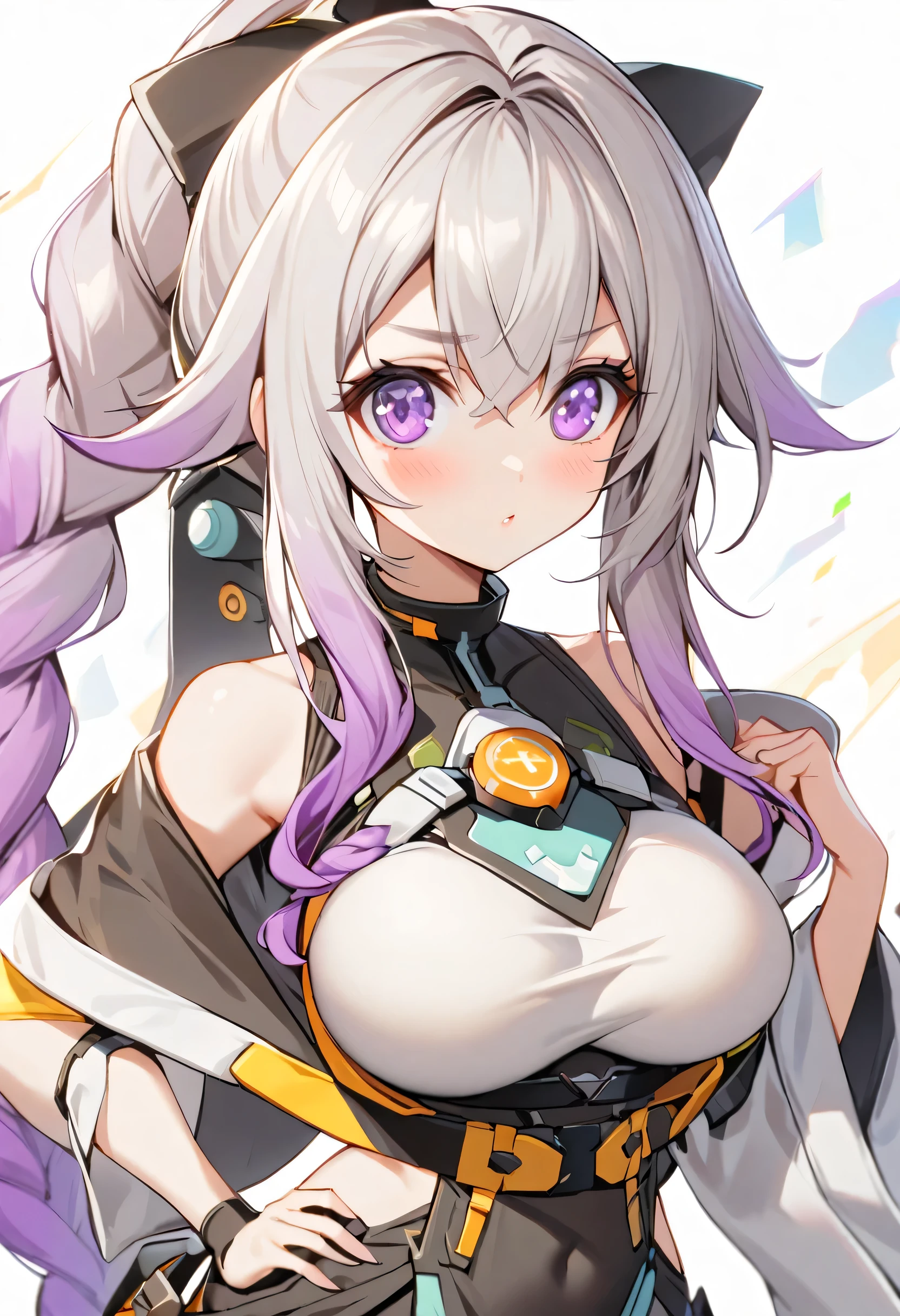 yinji,1girl,solo,purple_hair,purple_eyes,very_long_hair,grey_hair,braided_ponytail,large_breasts,gradient_hair,
