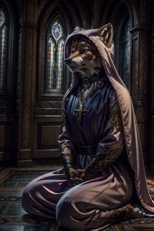 add_detail, masterpiece, best quality, detailed, soft dim lighting, depth of field, anthro, CARTOON_MaidMarian_ownwaifu, half lidded eyes, crying, kneeling, praying, black eyes, two-tone fur, orange fur, tail, barefoot, sad, black clothing, ((praying, clasped hands holding a golden cross necklace)), frills, cathedral, moonlight, black choker
Realistic fur body, realistic eyes, best quality, intricate detail, absurd res, sharp focus, add more details, castlevania style