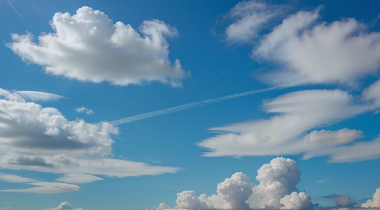 Clear blue sky with white fluffy clouds