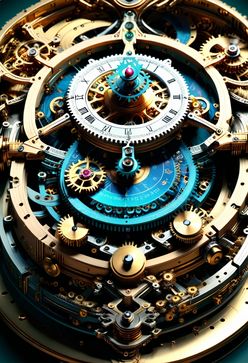 multiples rouages complexes, une centaine d’engrenages complexes, extraordinary complex mechanics, pistons, Chains, courroies ((interior view of the mechanism,  very accurate, full details, ruby sapphire emerald color mix, mechanical calculator)),  (((visible mechanism:1.8))), astrolabe, multitude de détails , horloge astronomique, celestial, mechanical solar system 