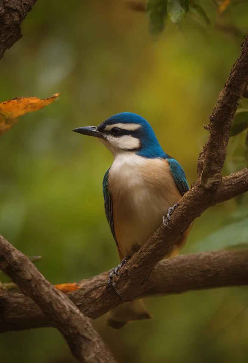 Bird resting in a tree, na natureza, folhas de outono, ave