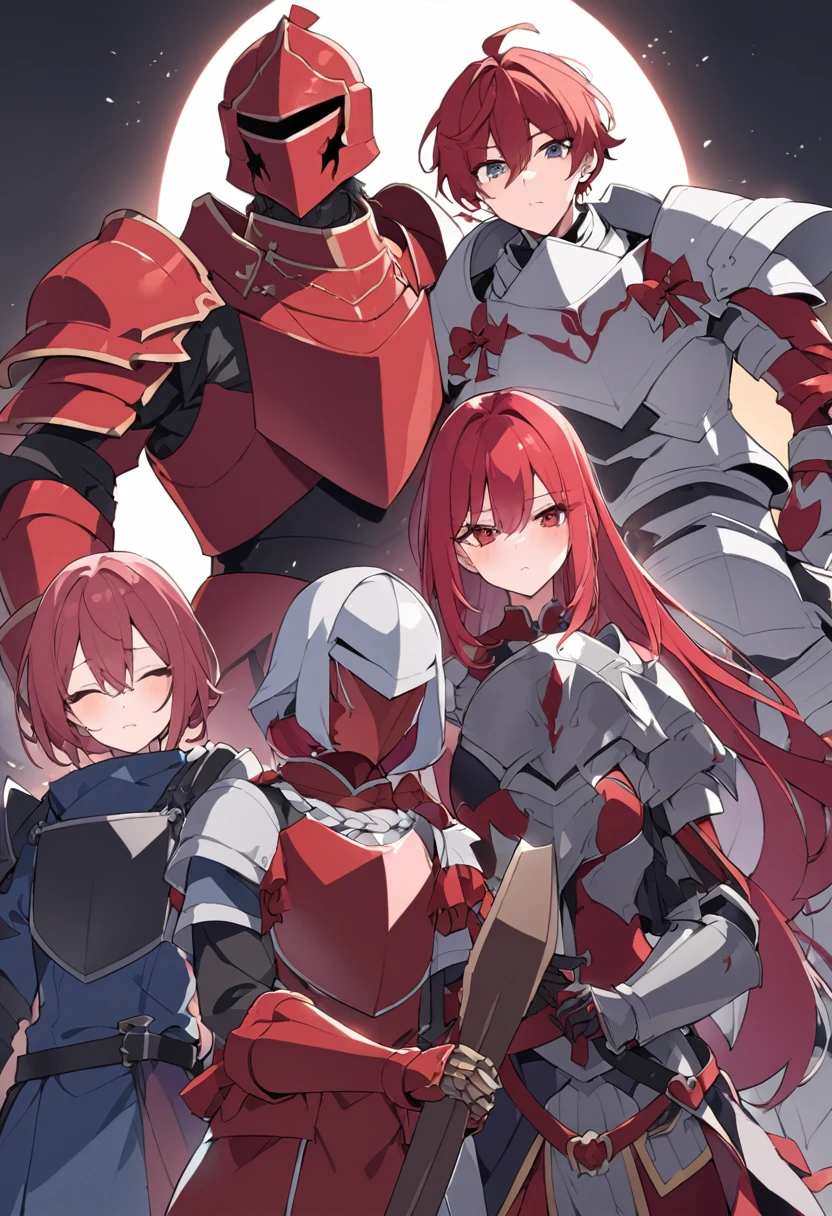A knight in full armor、Knight Commander、Crimson Blooded Egrid、Elite Knight-class knight、Overwhelming Strong、His face is hidden by armor、Medieval-style armor、Crimson armor、Red hair