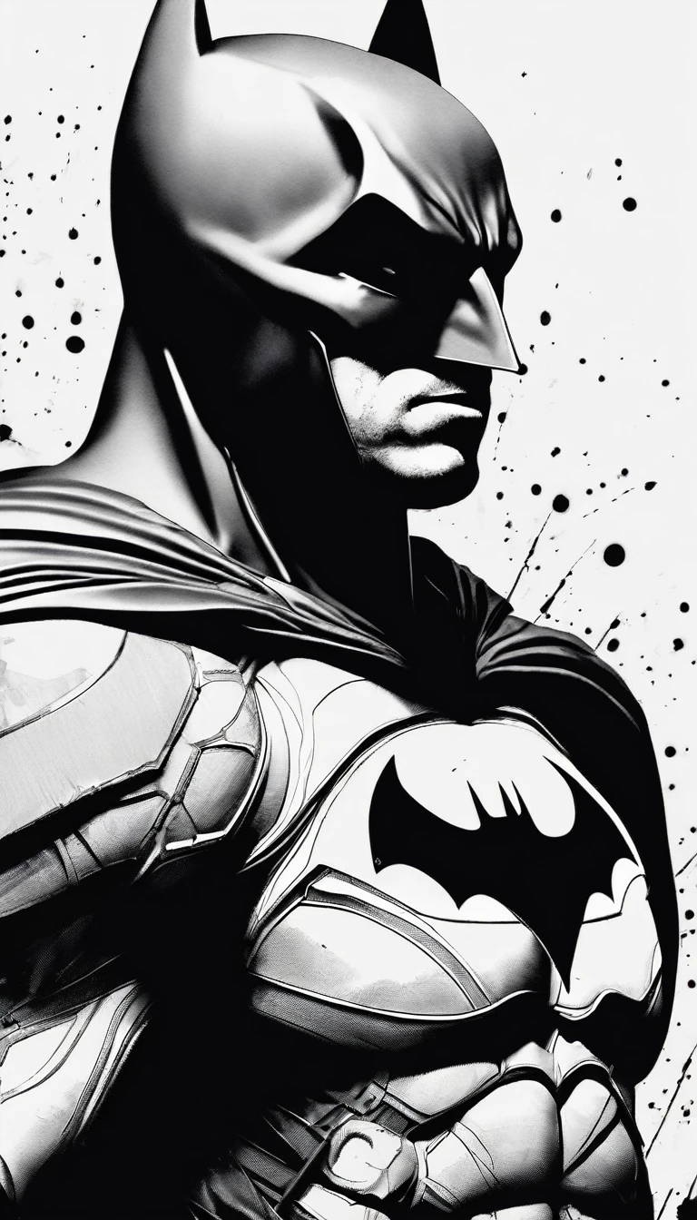 black ink art, Batman (Christian Bale), white backgrounf