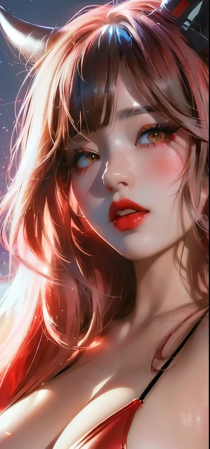 anime girl with horns and red lipstick posing for a picture, artwork in the style of guweiz, detailed portrait of anime girl, rossdraws 1. 0, rossdraws portrait, ig model | artgerm, inspired by Yanjun Cheng, stunning anime face portrait, rossdraws digital painting, digital anime illustration, rossdraws 2. 5, kawaii realistic portrait