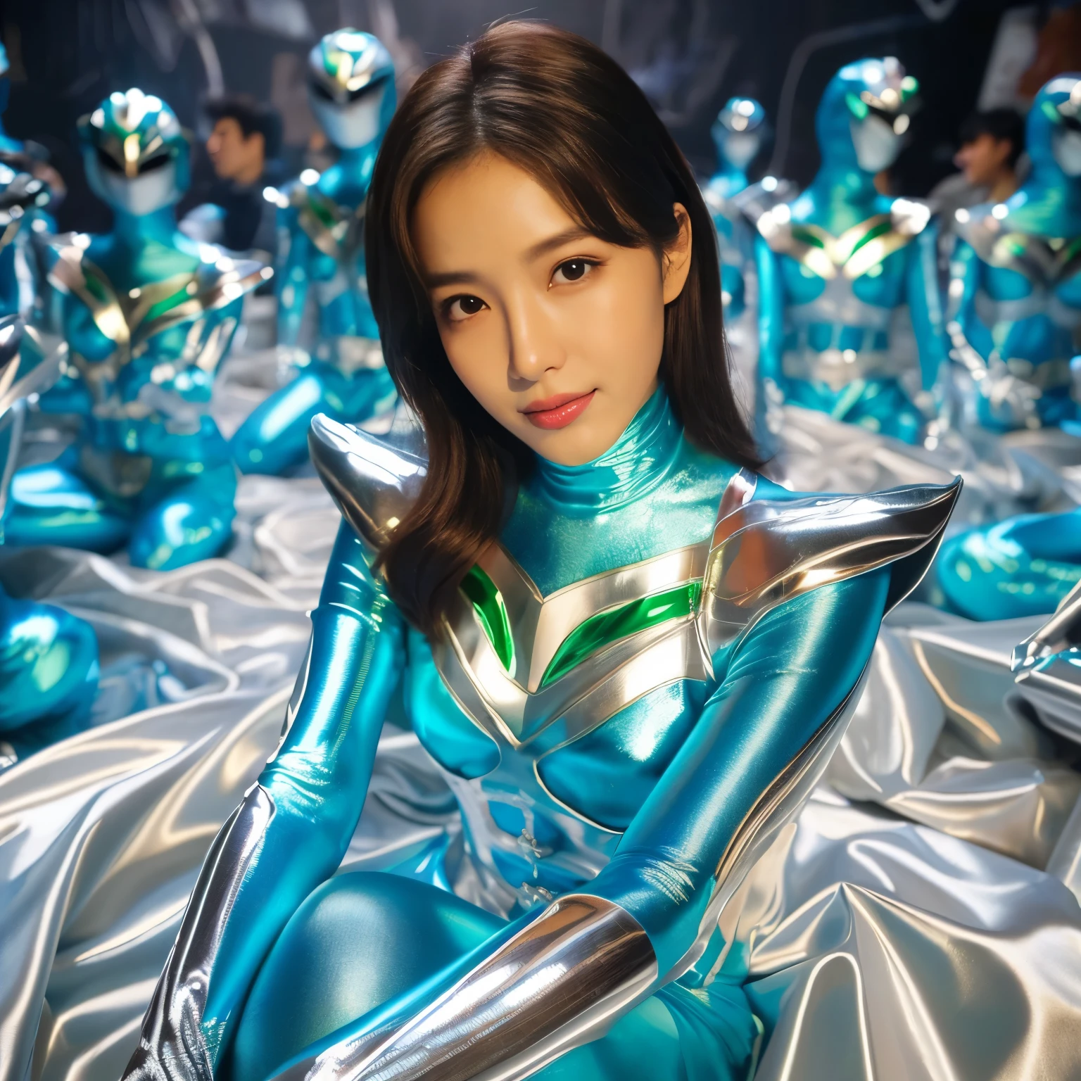 best image quality、Super high resolution、(realism:1.4)、Korean beauty star、The most beautiful KPOP star、horny face、Horny Korean makeup、erotic expression、A body that makes you want to touch it、erotic photos、((Realistic shiny satin fabric texture、High-gloss stretch satin fabric that is smooth and smooth to the touch.、The drape of the curved part of the shiny satin fabric、strong shiny costume、The smooth and beautiful quality and luster of the costumes、A shiny costume made of high-quality satin fabric with high density.、Smooth to the touch oil light liang ultra-class battleship skin coat COS、Super SentaiWomen&HeroineSuit、Texture of costumes that satin fetishists respond to、Thin, glossy stretch satin fabric)),8K photo quality