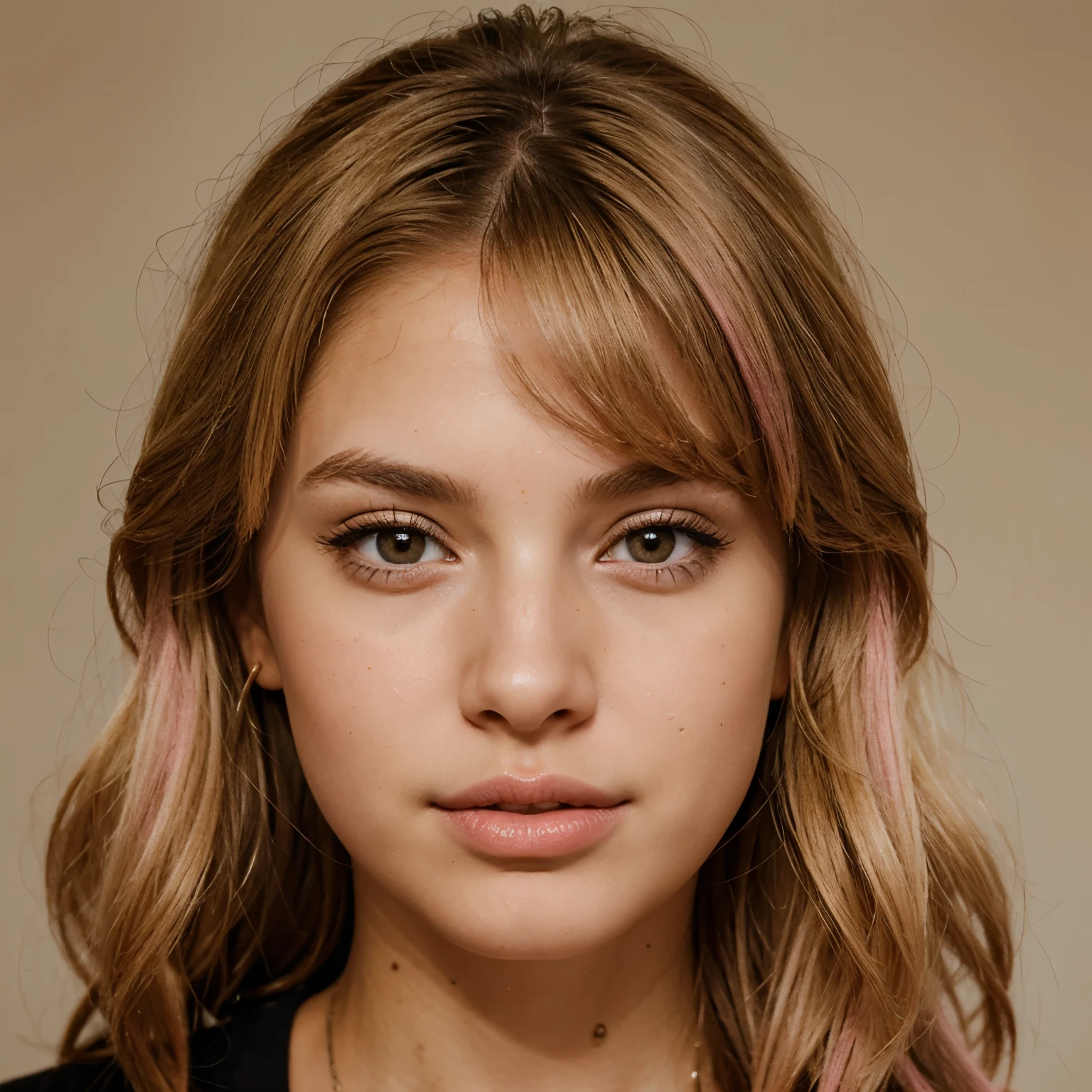 blonde girl with brown eyes and medium sized pink lip