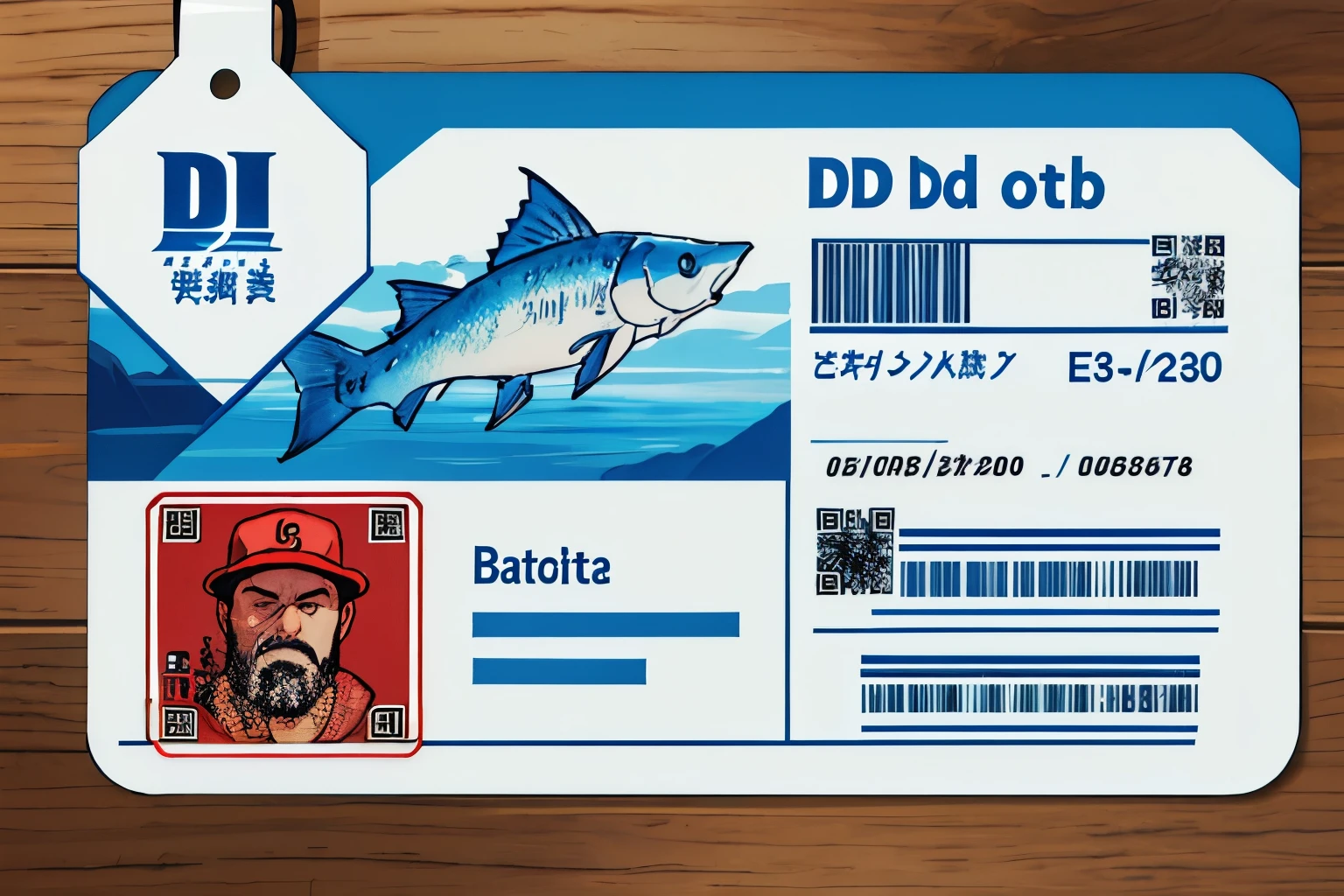 badass fisherman, id card with id photo and specification