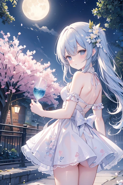 (Pretty sister:1.3)、Spring atmosphere、night、aggressive、garden、full moon