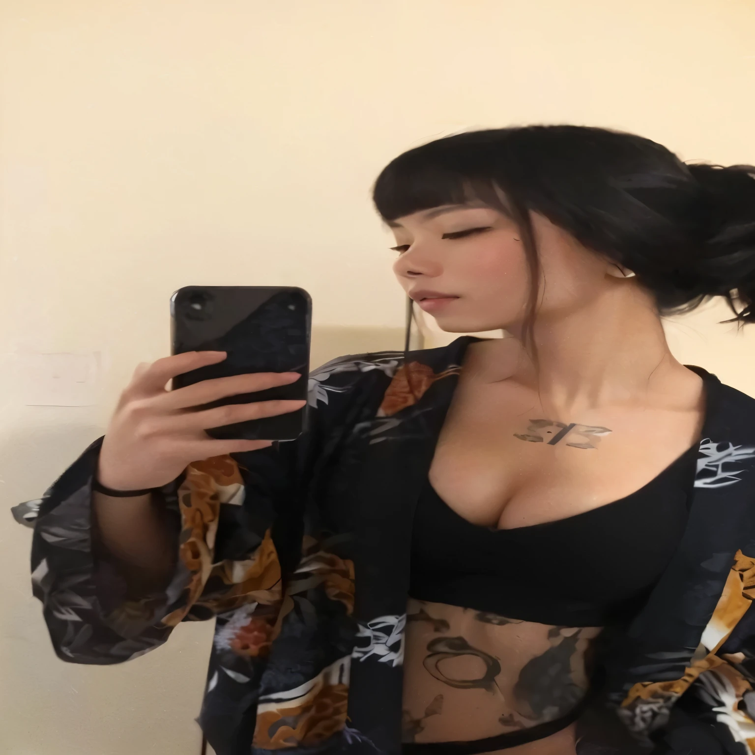 Asian woman in front of the mirror, corpo lindo e grandes seios