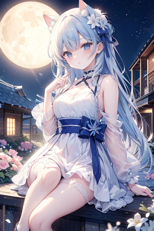(Pretty sister:1.3)、Spring atmosphere、night、aggressive、garden、full moon