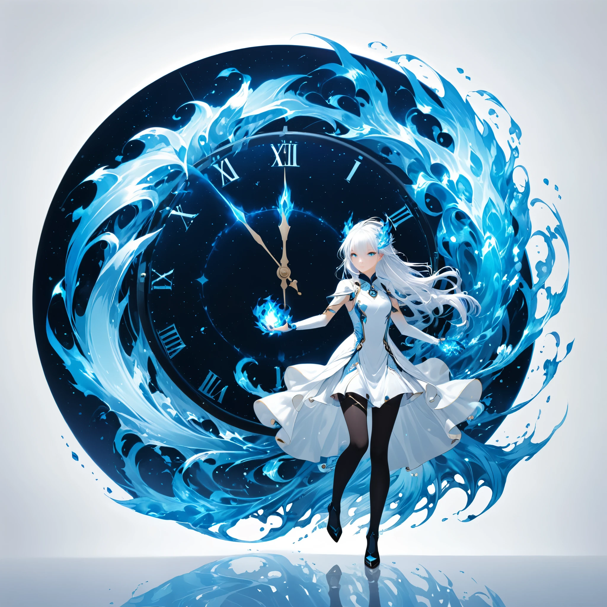 surrealist style,(depicting (((blue fire))) Elemental concept designed:1.2),(full_shot:1.2),space warp background,(clock_background:1.3),
BREAK
negative space composition,character design by liu ye,Nick Veasey,
BREAK
(long white hair:1.4),(white eyes:1.2),(white mechasuite:1.5),
BREAK
(pose:1.4),(the lines of movement of the wind:1.4),simple background,(elementalized body:1.1),
