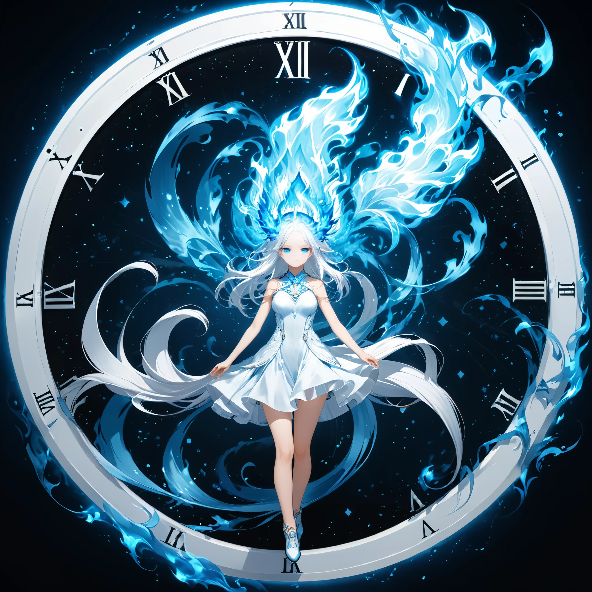 surrealist style,(depicting (((blue fire))) Elemental concept designed:1.2),(full_shot:1.2),space warp background,(clock_background:1.3),
BREAK
negative space composition,character design by liu ye,Nick Veasey,
BREAK
(long white hair:1.4),(white eyes:1.2),(white mechasuite:1.5),
BREAK
(pose:1.4),(the lines of movement of the wind:1.4),simple background,(elementalized body:1.1),