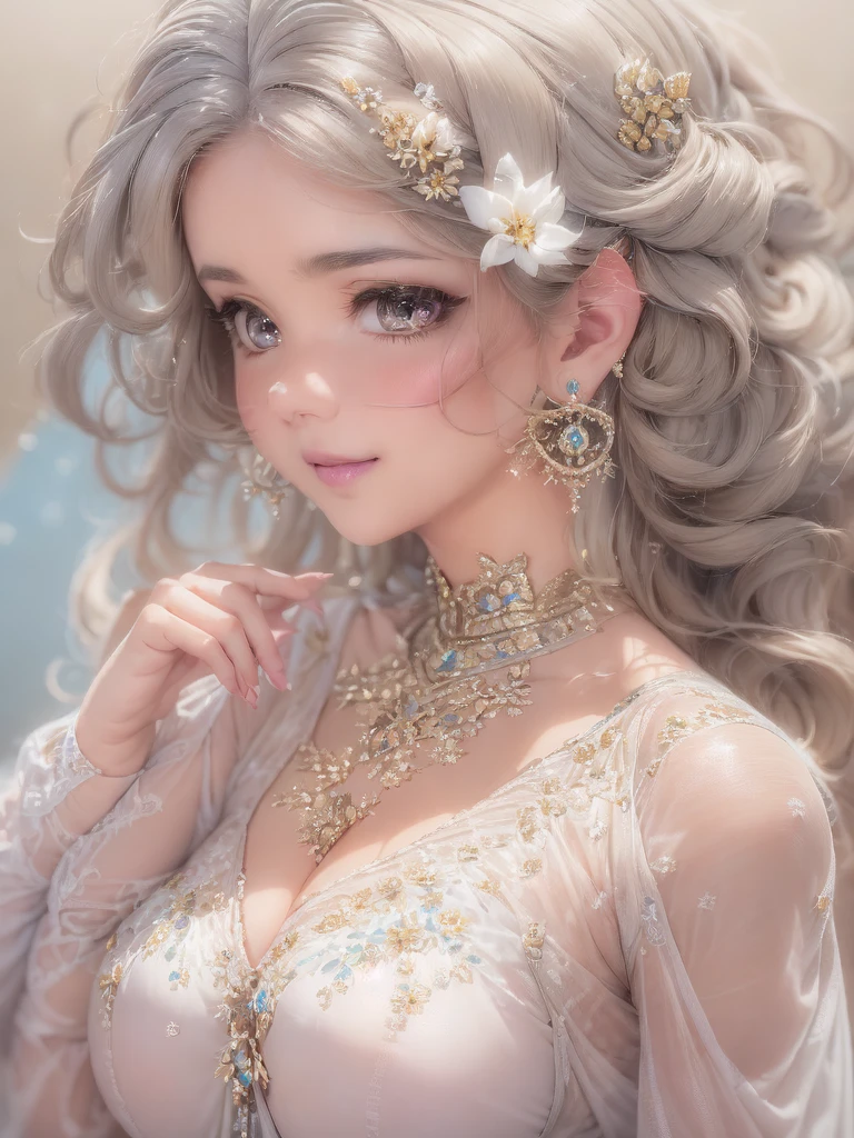 50 year old mature woman, Looking at the audience, Attractive breasts,Sensual curves、bubble、Full Body Shot,Nightgown, Charming smile, Thick lips, plump唇, blush, Looking at the audience, Provocative expression, Beautiful Hairstyles, Cleavage, plump、Curvy Hips、Attractive face、Mischievous face、Sexy Lingerie、An inviting gaze、Expressing emotions、colored feather, Money属装飾品, particle, Light, (masterpiece, highest quality, highest quality, Official Art, beautifully、aesthetic:1.2), (1 girl:1.3), Very detailed,(Fractal Art:1.1),(colorful:1.1)(flowerズ:1.3),Most detailed, (Dynamic pose), (Shiny skin), (Many colors :1.4), ,(Earrings:1.4), (feather:1.4),masterpiece, 30~40 years, Mr.々Hair style,Moneyのヘッドバンド,Tulle covers the chest,Perfect balance, Detailed details of the garment,marble,cinematicLighting, Film Grain, contrast of Light and dark,High detail,(((Gorgeous Accessories))))、Openwork decoration,(((See-through dress)))、(((Anatomically correct body))) ,1 girl, (High resolution), (8k), (Very detailed), Perfect Face, Beautiful eyes and face, (((highest quality))), (Very detailed), Detailed face and eyes, Beautiful Eyes,(((Sexy pose,Beautiful Eyes、Transparent double eyelids、(((Super gorgeous background)))、Bright Eyes,Money,diamond,gem,Body Chain,Luxury Accessories,beautifully、aesthetic,flower、(((Super gorgeous background)))、Bright Eyes、(((Chubby)))