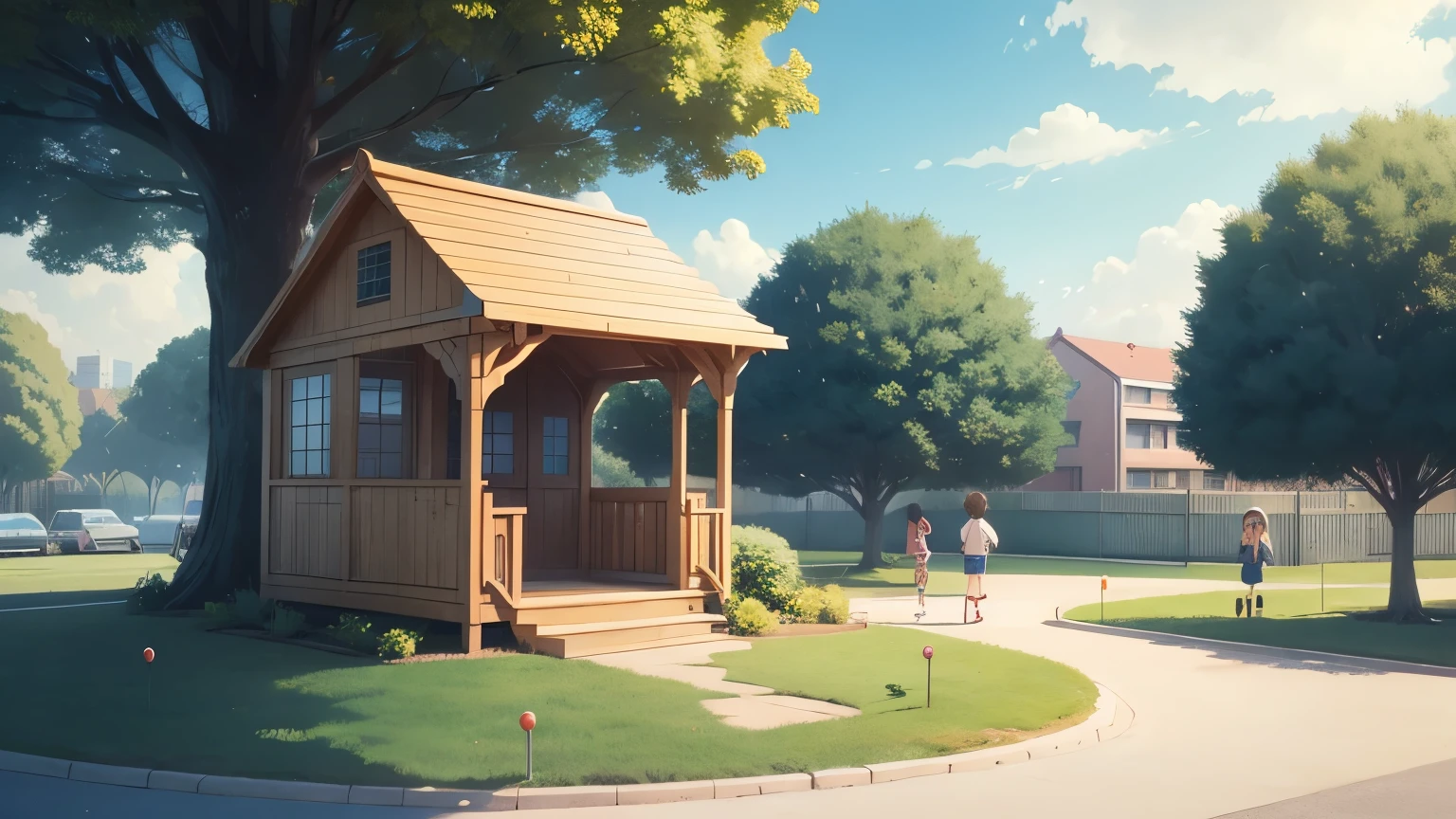 A Small kids park in an anime