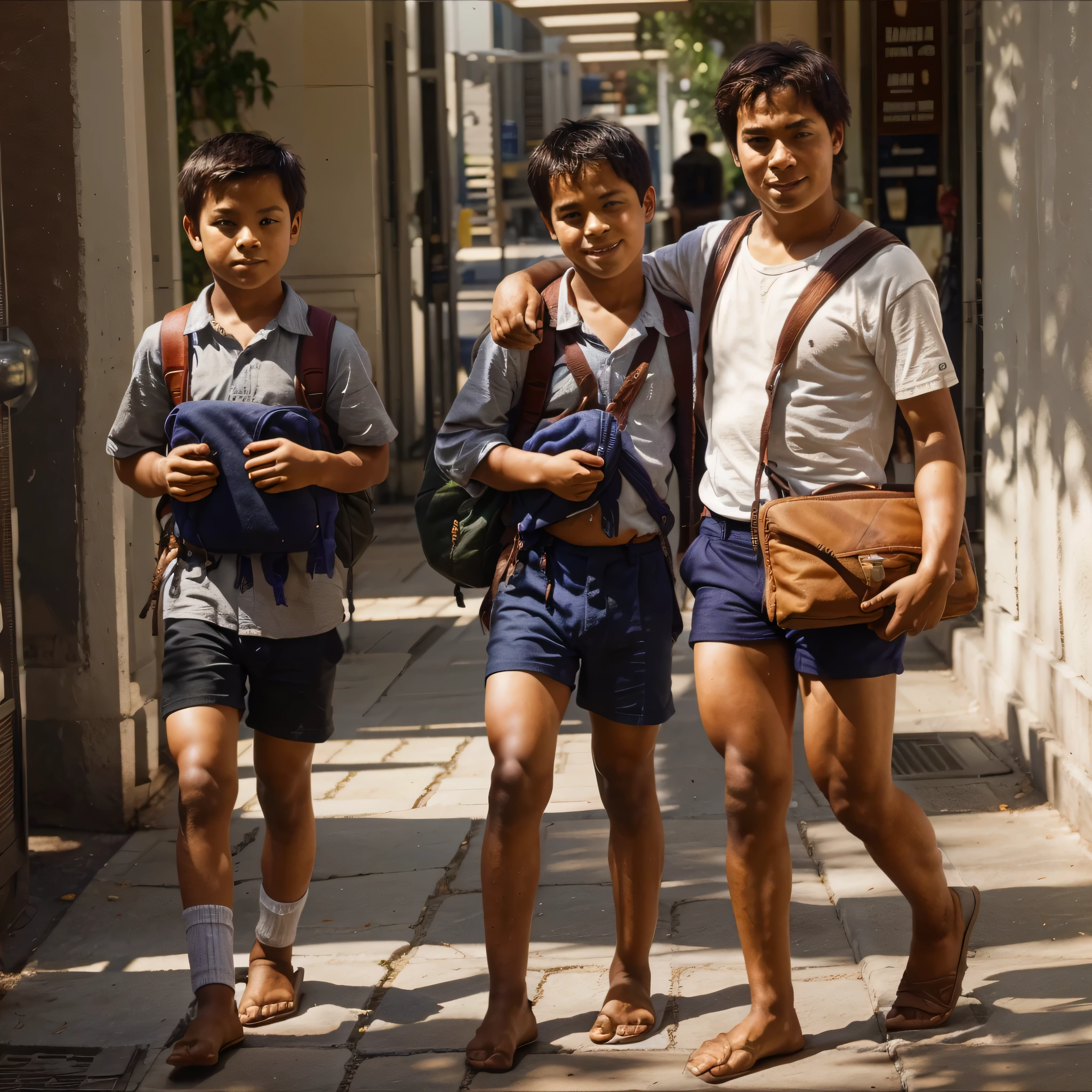 A boy going to school with a brother 
