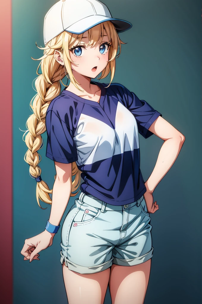 solo, score_9, score_7_up, source_anime, BREAK <lora:PraireZX:1> prairiezx, blue eyes, long hair, blonde hair, low-tied long hair, android, medium breasts, <lora:leggings_v2.6-pony:1> textured leggings, leggings,