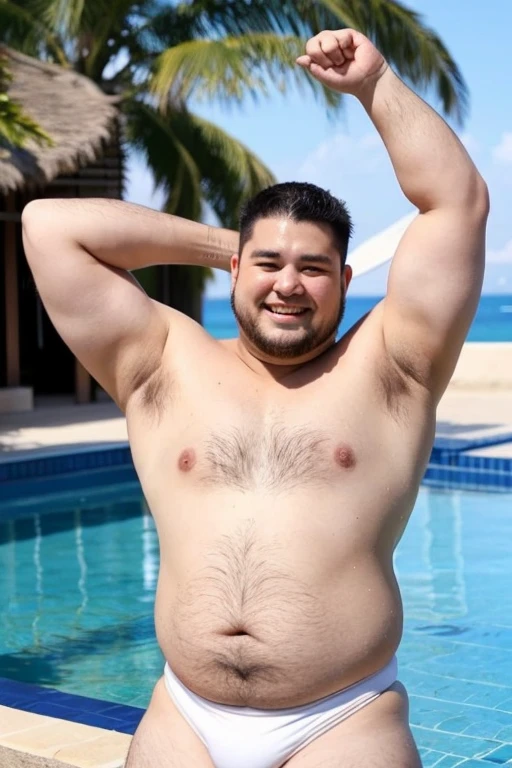 ((highest quality)), ((masterpiece)), (detailed), Perfect Face、Shaved head、Young Japanese、Muscular、Fat body、Big guy、smile、white small swimsuit、Emphasize the chest、Thick legs、Thick arms、naked、have power、Emphasis on large genitals