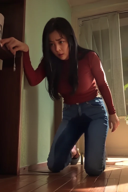 Indonesia Girl sees the ghost and pees her pants in fright.