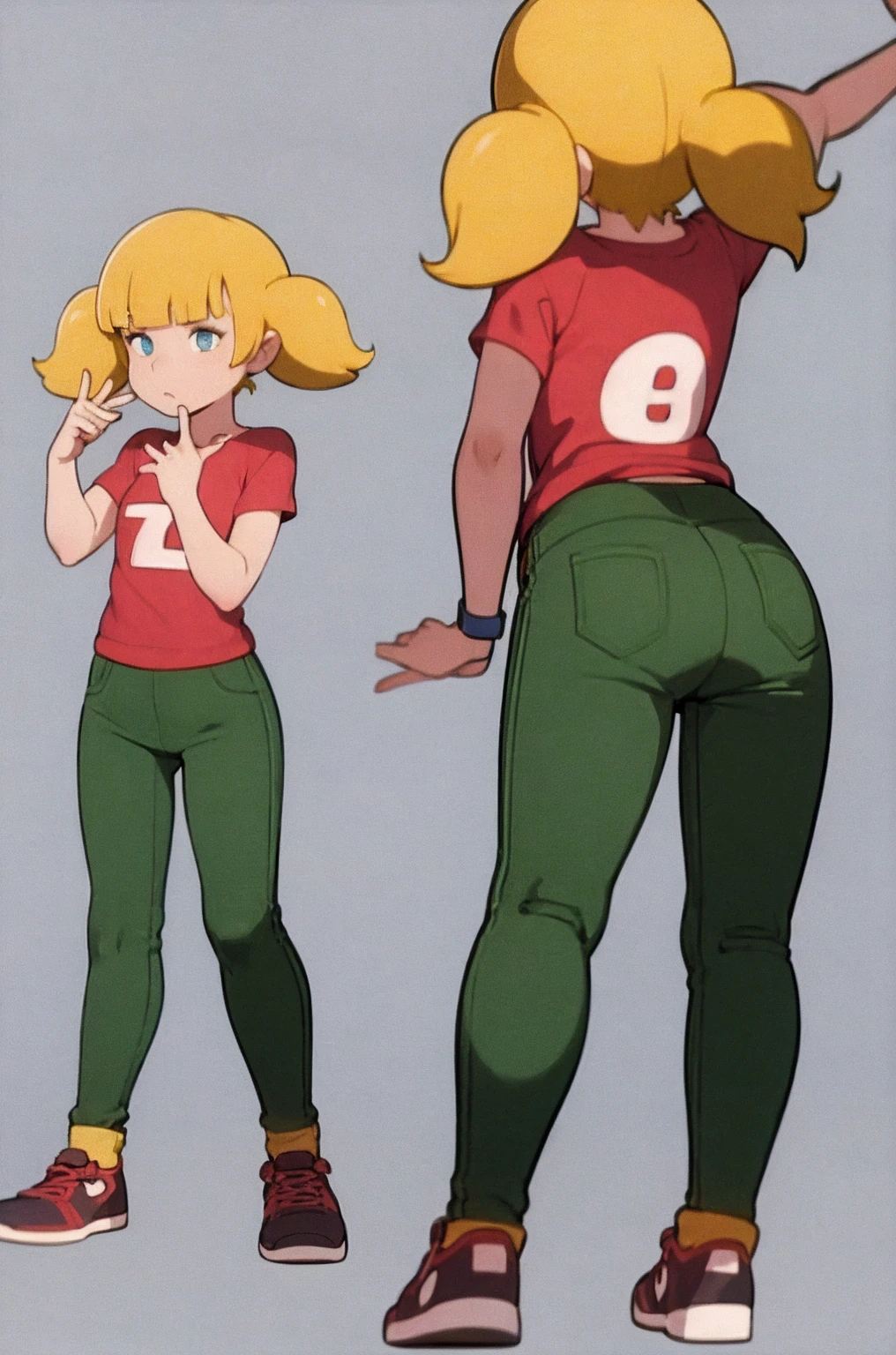 Brown long fluffy hair, fluffy hair, big breasts, attractive, turtleneck sweater, turtleneck, thicc body, thicc, freckles, freckles on face, neutral expression, smug eyes, bored eyes, full body, multiple views of the same character,model sheet,chatacter sheet, character sheet, front view, feet together, standing straight, arms extended to the sides, side view, profile view, standing look to the right, ((three sided view,full body,simple background,multiple views,highres)).