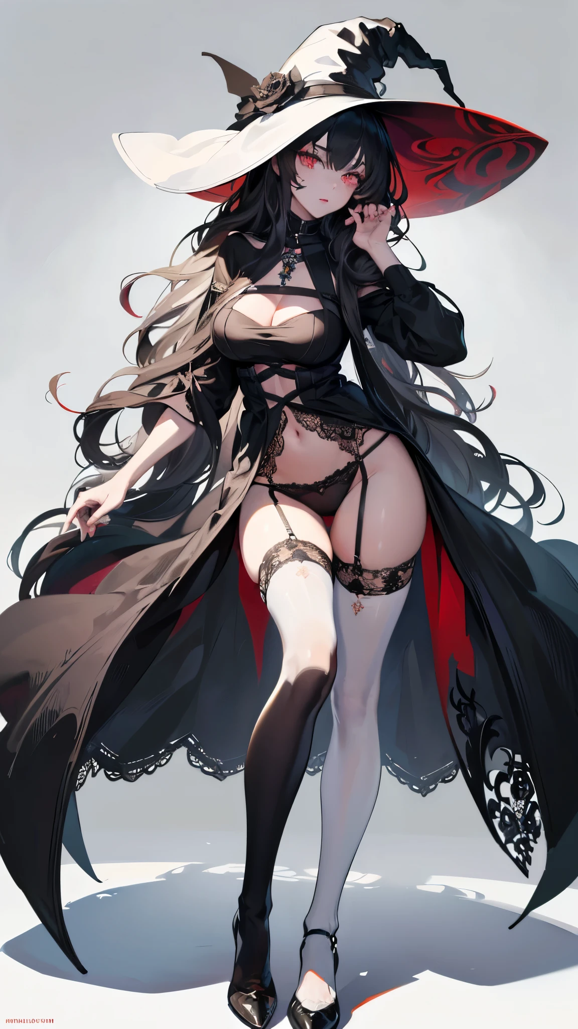 ((work of art, best qualityer)), 精致的面容,Dragon girl,the Kane,gold mine,gold jewelry,DarkKnight,Dark Jewel,all-body,Standing photo,Legs long,breasts big,Gradient Wavy Long Hair,perfect body proportions,beautiful black eyes,extremely pretty,transparentes, fundo branco puro,Big dark day,nube,Sexy lingerie,lace