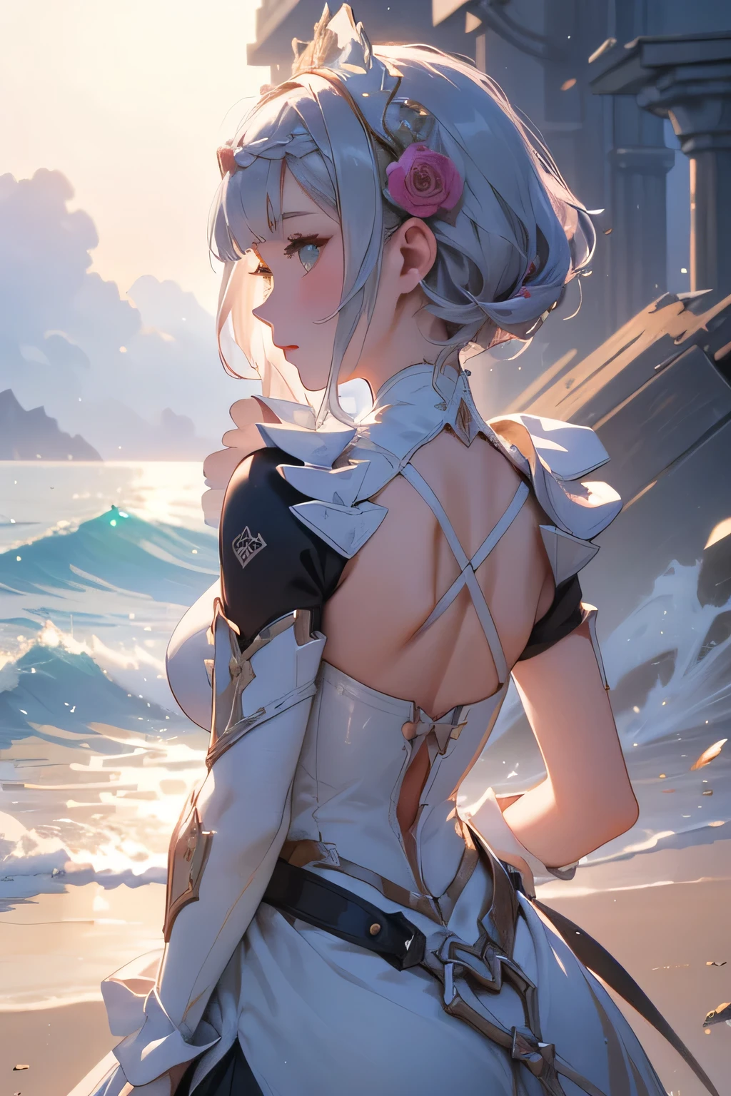 [noelledef]:1.5,((masterpiece,highest quality,Detailed images,Beautiful images))1.4(noelle images、Sandy Beach、shipwrecks、The wind is blowing、Bright lighting overall、Backlight、A fantastic atmosphere、Thick Fog)1.3,(from side)1.1(Beautiful body lines,Beautiful cleavage)
