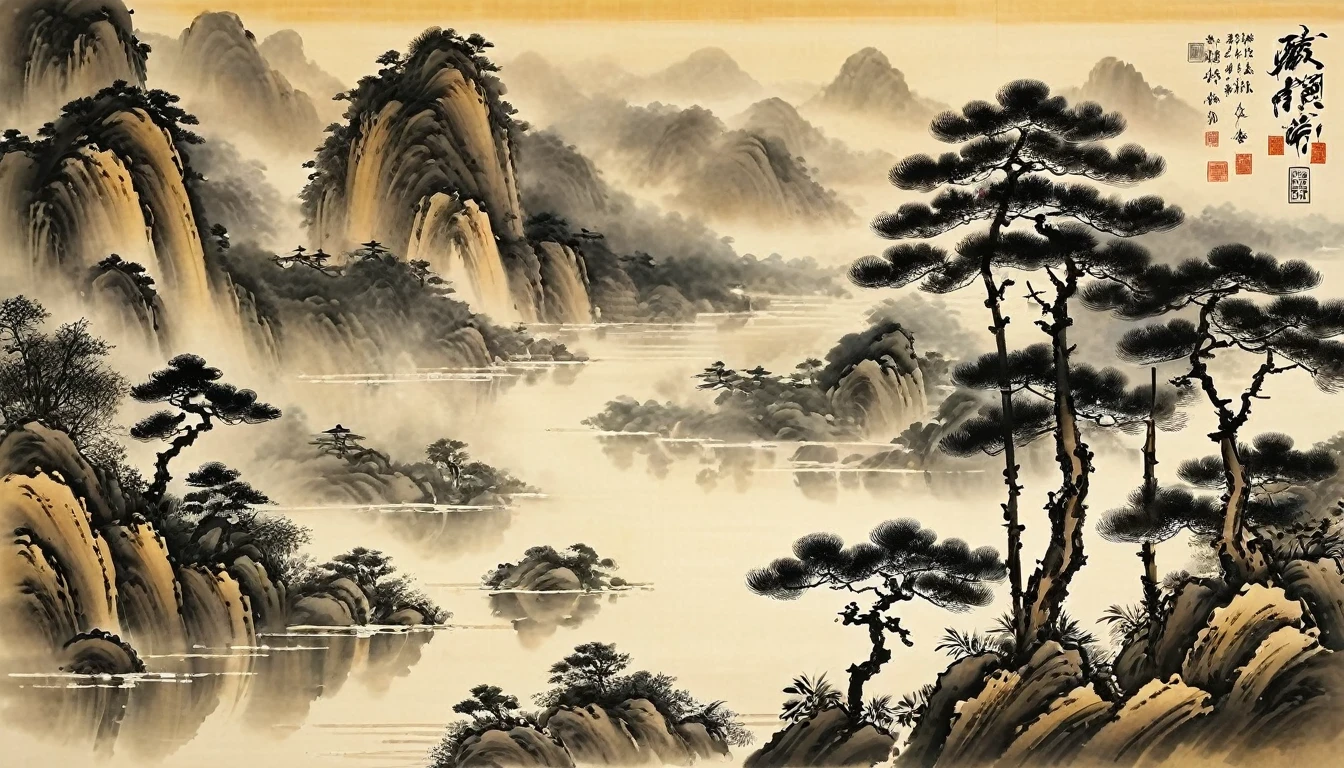 Water ink painting和water彩画,on rice paper,Use thick oned light inks to create light oned dark choneges oned layers,Choose the right ink color,Such as deep black、Thick gray、Light coffee, ETC,express different situations oned atmospheres,Control the gradient oned tronesition of ink colors through the humidity oned consistency of the ink,Monte,water,Tree,Lake,desolate, desolate, ,black oned white tones,死Tree, 中国传统Water ink painting, Traditional Chinese Art, author:Guo Xi, author:Ma Yuoneyu, traditional Chinese painting, author:Xu Xi, author:Luo Mu, author:Yoneg Buzhi, author:Li Kelone, author:wisdom'one, Water ink painting ) ) ) ), 中国Water ink painting, Traditional Chinese painting style