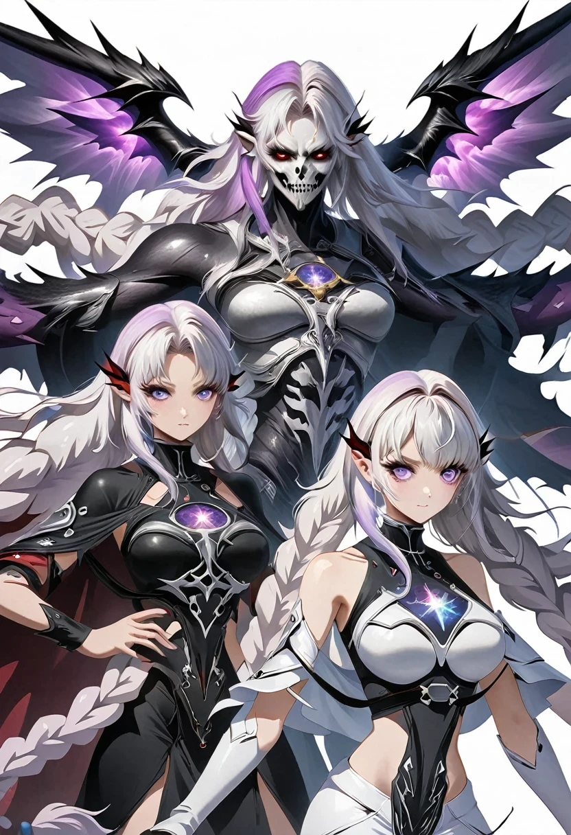 Death Demon,Dragon Island, Double braid girl,(White background:1.2)，Cartoon character with wings flying over woman in purple and white dress, Anime fantasy illustration, white hair deity, Fantasy style anime, Anime Fantasy Artwork, Anime Cover, Fantasy art style, Ethereal Anime, white hair, white hair, Beautiful fantasy anime, Nixon and Sagemchan, Queen and ruler of the universe, Anime style 4k， Cool anime 8K, Devil anime girl, Anime epic artwork, best anime 4k konachan wallpapers, angel knight girl, 2. 5D CGI anime fantasy artwork, Angels Watching the Devil, Anime Key Art, Eros and Thanatos, Dark Angel, Epic anime style, Ghost Hunters Art Style