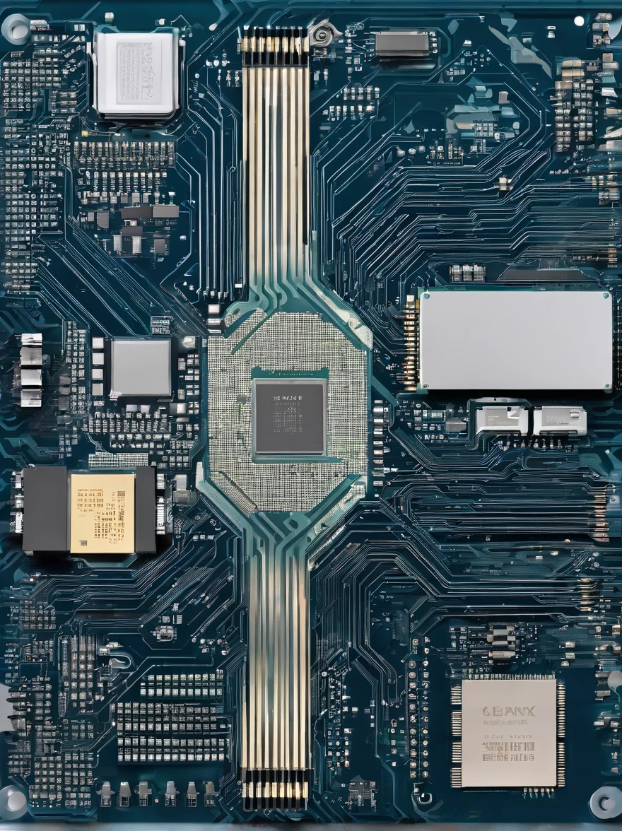A computer motherboard with a state-of-the-art AI processor. AI generative.