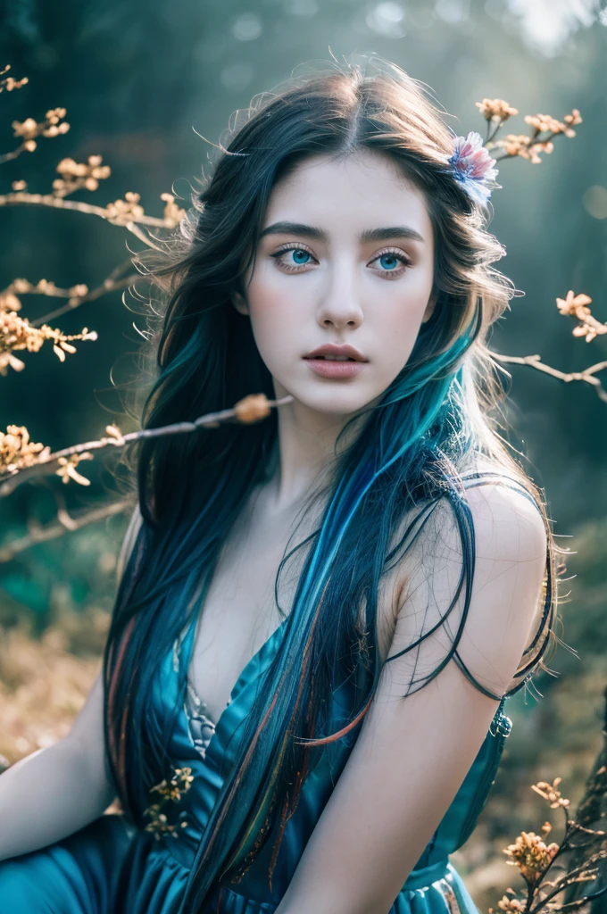 Create realistic 13-years-old girl photos with long hair (ukranian), Cute face, squatting, Slender body, skinny open legs, Thin ankles, thin-waist, naked, bodypaint, exposed, sexy posing