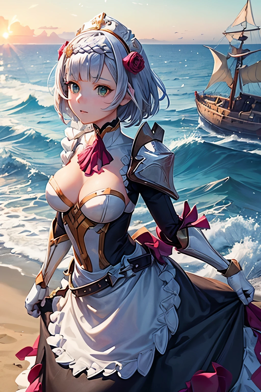 [noelledef]:1.5,((masterpiece,highest quality,Detailed images,Beautiful images))1.4(noelle images、Bob Hair、Sandy Beach、shipwrecks、The wind is blowing、Bright lighting overall、Backlight、A fantastic atmosphere、Thick Fog)1.1(Beautiful body lines)
