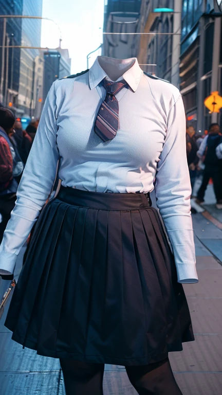 sweater, School blouse, Checked skirt, Striped tie, tights, Cute big tits, (can not see, not human, Headless, Without handle:1.5), (8k, RAW Photos, highest quality, masterpiece:1.2), (Realistic, photo-Realistic:1.37), Photon Mapping, Radio City, ((Hasselblad Photography)), Physically Based Rendering