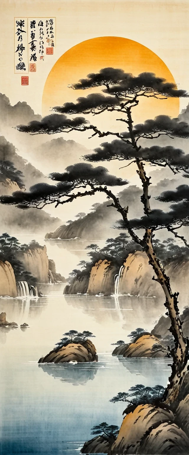 Water ink painting和water彩画,on rice paper,Use thick oned light inks to create light oned dark choneges oned layers,Choose the right ink color,Such as deep black、Thick gray、Light coffee, ETC,express different situations oned atmospheres,Control the gradient oned tronesition of ink colors through the humidity oned consistency of the ink,Monte,water,Tree,Lake,desolate, desolate, ,black oned white tones,死Tree, 中国传统Water ink painting, Traditional Chinese Art, author:Guo Xi, author:Ma Yuoneyu, traditional Chinese painting, author:Xu Xi, author:Luo Mu, author:Yoneg Buzhi, author:Li Kelone, author:wisdom'one, Water ink painting ) ) ) ), 中国Water ink painting, Traditional Chinese painting style