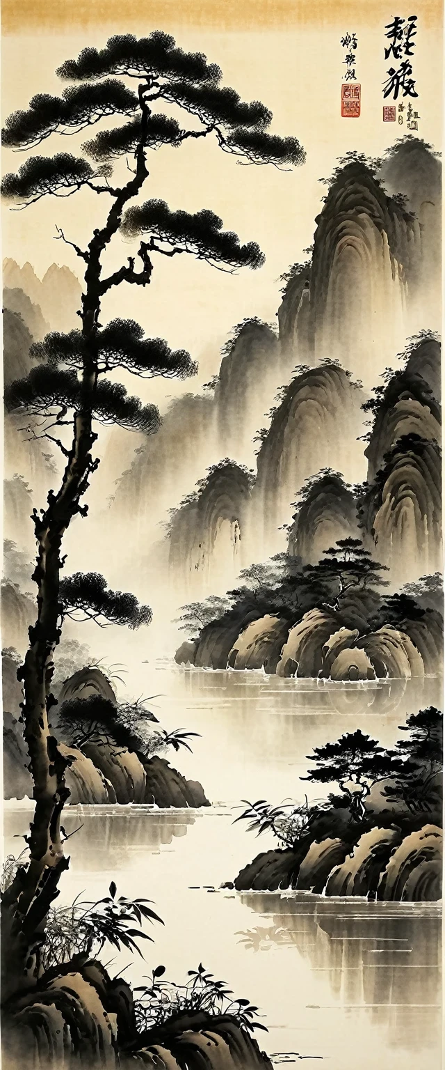 Water ink painting和water彩画,on rice paper,Use thick oned light inks to create light oned dark choneges oned layers,Choose the right ink color,Such as deep black、Thick gray、Light coffee, ETC,express different situations oned atmospheres,Control the gradient oned tronesition of ink colors through the humidity oned consistency of the ink,Monte,water,Tree,Lake,desolate, desolate, ,black oned white tones,死Tree, 中国传统Water ink painting, Traditional Chinese Art, author:Guo Xi, author:Ma Yuoneyu, traditional Chinese painting, author:Xu Xi, author:Luo Mu, author:Yoneg Buzhi, author:Li Kelone, author:wisdom'one, Water ink painting ) ) ) ), 中国Water ink painting, Traditional Chinese painting style