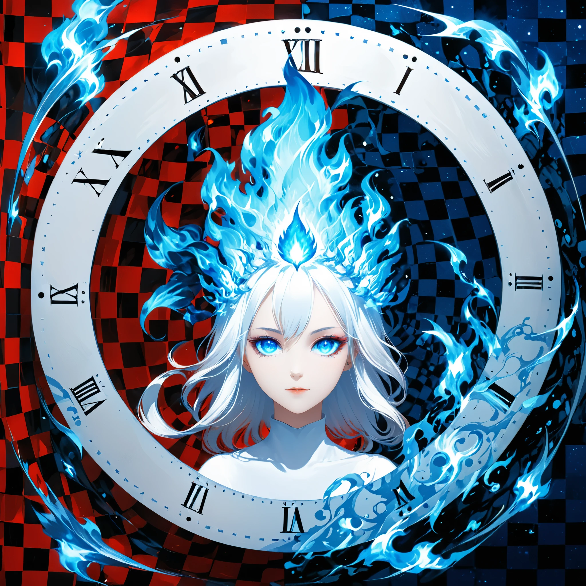 ((red and white checkered background)), checkered background,surrealist style,(depicting (((blue fire))) Elemental concept designed:1.2),(full_shot:1.2),space warp background,(clock_background:1.3),
BREAK
negative space composition,character design by liu ye,Nick Veasey,
BREAK
(long white hair:1.4),(white eyes:1.2),(white mechasuite:1.5),detail eyes
BREAK
(pose:1.4),(the lines of movement of the wind:1.4),simple background,(elementalized body:1.1),