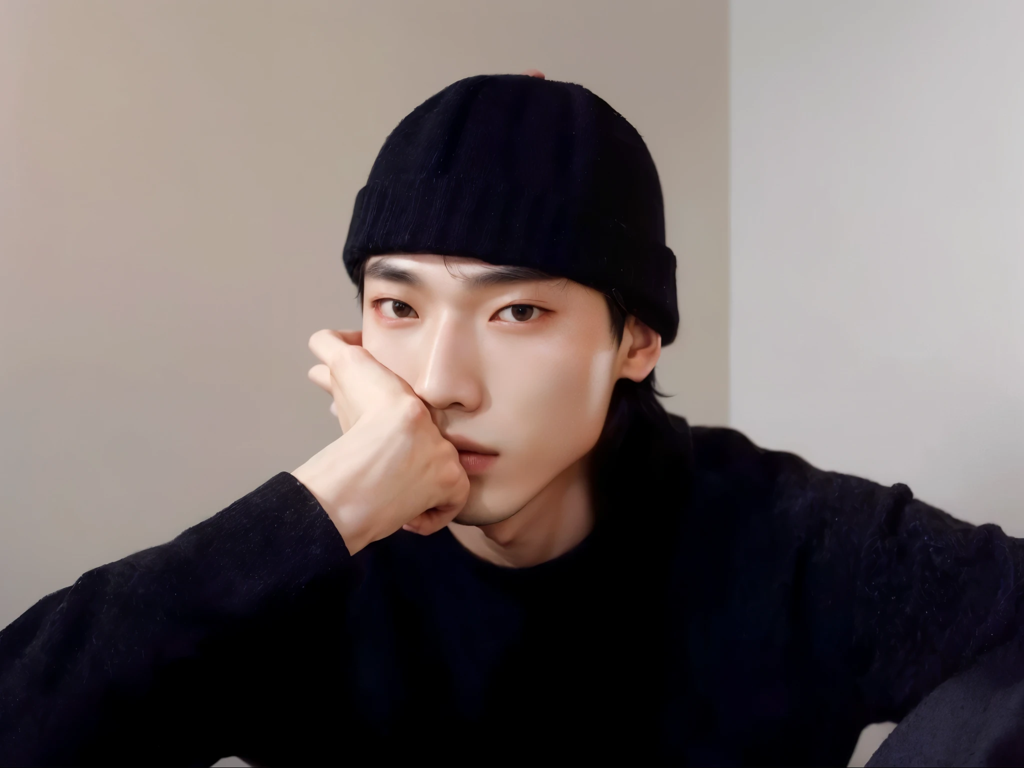 arafed asian man with a black hat and black sweater, taejune kim, inspired by jeonseok lee, hong june hyung, cai xukun, kim doyoung, profile pic, tumblr, wonbin lee, hyung tae, male ulzzang, yanjun chengt, steven jung, headshot profile picture