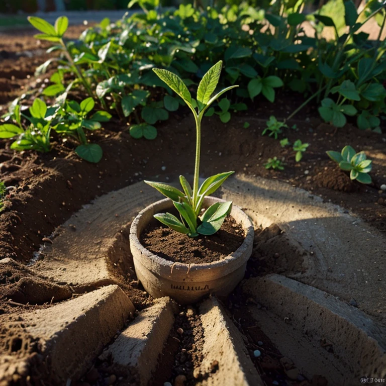 ((best quality)), ((masterpiece)), (detailed),inspirational, whimsical, A small sprout emerging from the soil, with sunlight shining on it, symbolizing new beginnings