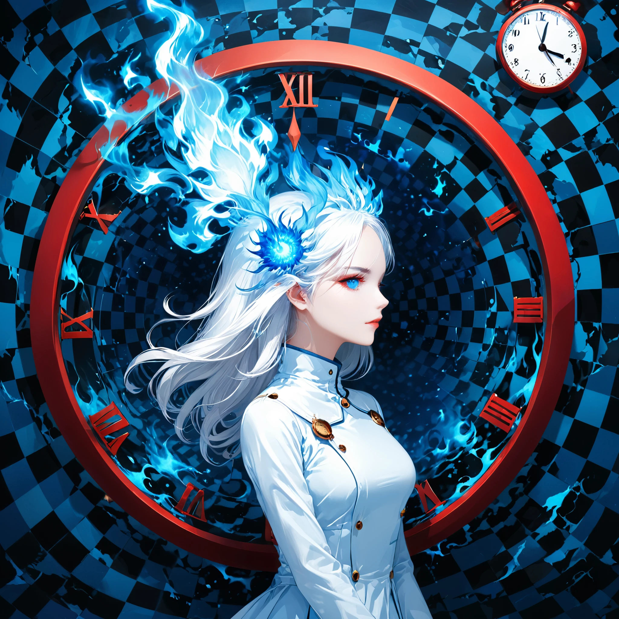 (red and white checkered background), checkered background,surrealist style,(depicting (((blue fire))) Elemental concept designed:1.2),(full_shot:1.2),space warp background,(clock_background:1.3),
BREAK
negative space composition,character design by liu ye,Nick Veasey,
BREAK
(long white hair:1.4),(white eyes:1.2),(white mechasuite:1.5),detail eyes
BREAK
(pose:1.4),(the lines of movement of the wind:1.4),simple background,(elementalized body:1.1),
