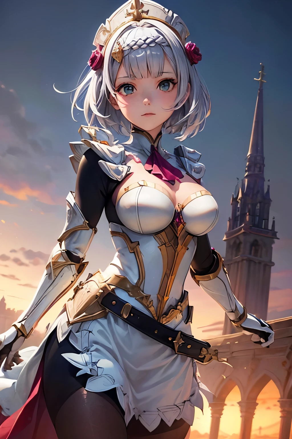 [noelledef]:1.5,((masterpiece,highest quality,Detailed images,Beautiful images))1.4(noelle images、Bob Hair、Equipped with a great sword、church、Cathedral、The wind is blowing、Bright lighting overall、Backlight、A fantastic atmosphere、Thick Fog)1.1(Beautiful body lines)
