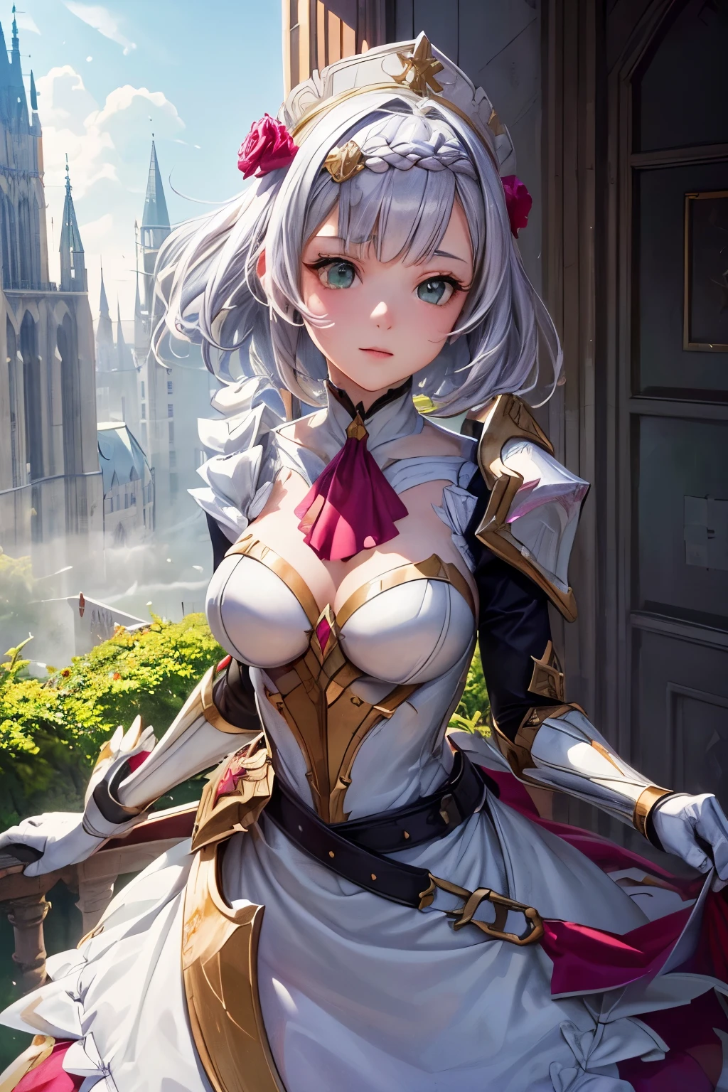 [noelledef]:1.5,((masterpiece,highest quality,Detailed images,Beautiful images))1.4(noelle images、Bob Hair、Equipped with a great sword、church、Cathedral、The wind is blowing、Bright lighting overall、Backlight、A fantastic atmosphere、Thick Fog)1.1(Beautiful body lines)
