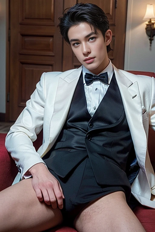 ((masterpiece)), ((best quality:1.2)), High Resolution, 8k, (ultra_realistic:1.3), (photorealistic:1.4), (instagram model, handsome:1.2), sharp focus, a portrait shot of (tedpullinbp), model pose, wearing a ???? open tuxedo, rich interior of a mansion, dinner gala, ???? , ???? , ????????? , full length shot(fls) , ???? thighs , wide ???? , wearing ???? micro ?????