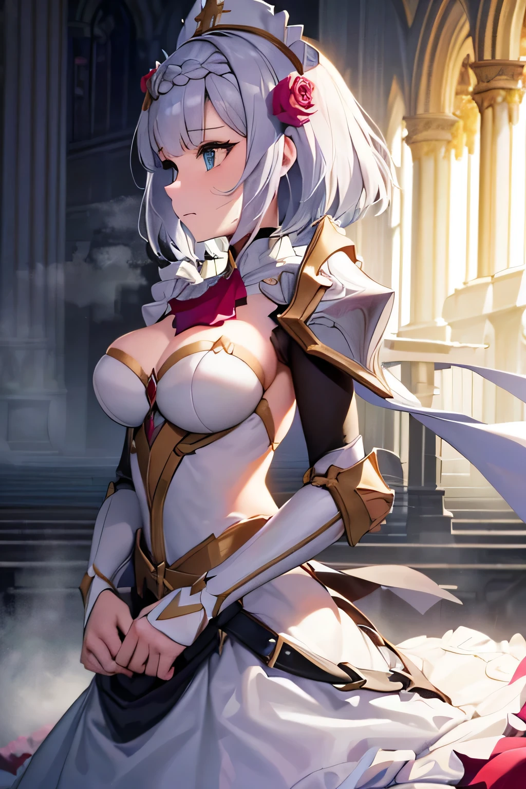 [noelledef]:1.5,((masterpiece,highest quality,Detailed images,Beautiful images))1.4(noelle images、Bob Hair、Equipped with a great sword、church、Cathedral、The wind is blowing、Bright lighting overall、Backlight、A fantastic atmosphere、Thick Fog)1.1(Beautiful body lines)
