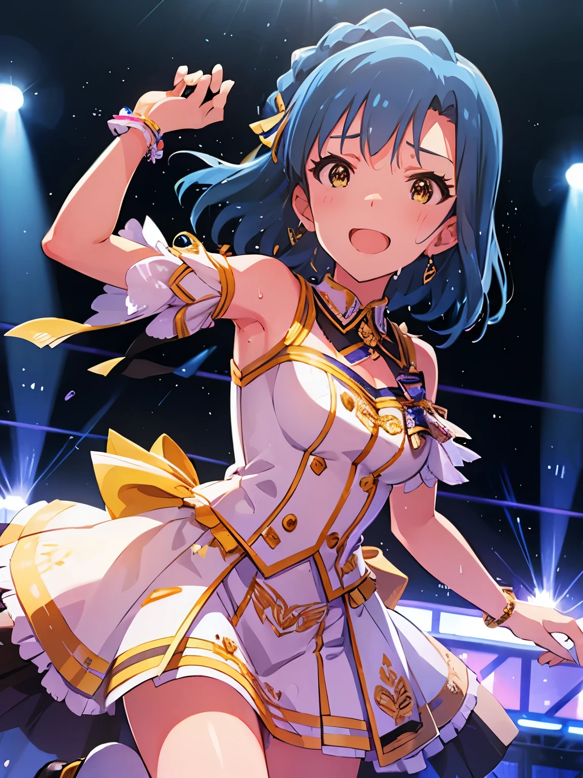 yuriko nanao (million live), 1 girl, Solo, Cute Girl,Best Quality, Ultra-detailed, 8K, High resolution, detailed face, smile, happy, ((heavy breathing)), singing on the stage, depth of field, (((sweat))),