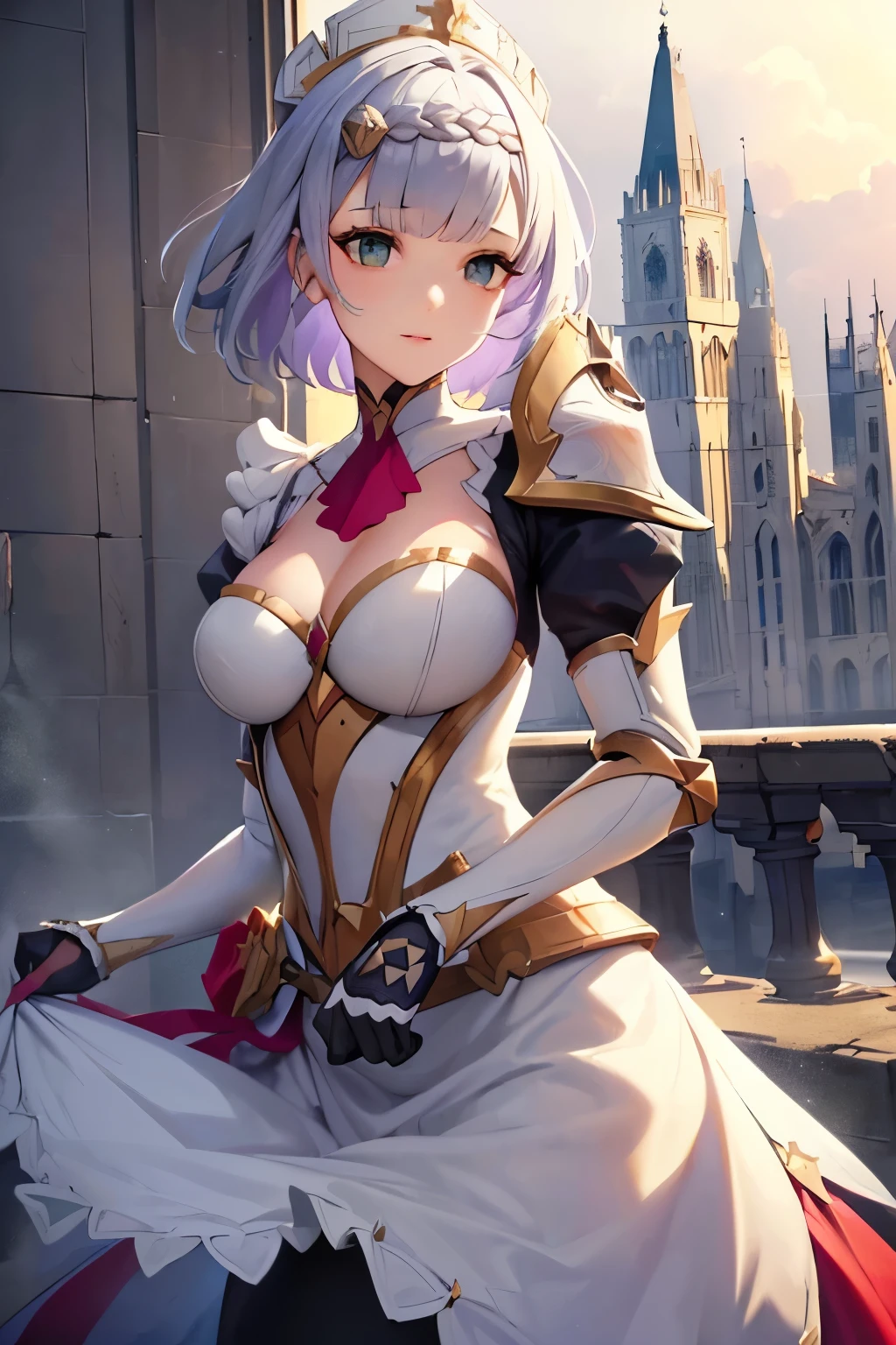 [noelledef]:1.5,((masterpiece,highest quality,Detailed images,Beautiful images))1.4(noelle images、Bob Hair、church、Cathedral、The wind is blowing、Bright lighting overall、Backlight、A fantastic atmosphere、Thick Fog)1.1(Beautiful body lines)
