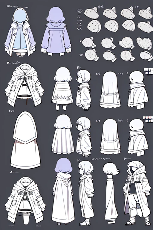 high quality, Detailed, Character Sheet, vector, White Background, Reference Sheet, same characters, Concept Design, No background, Clear Background, whole body,hoodie、imple