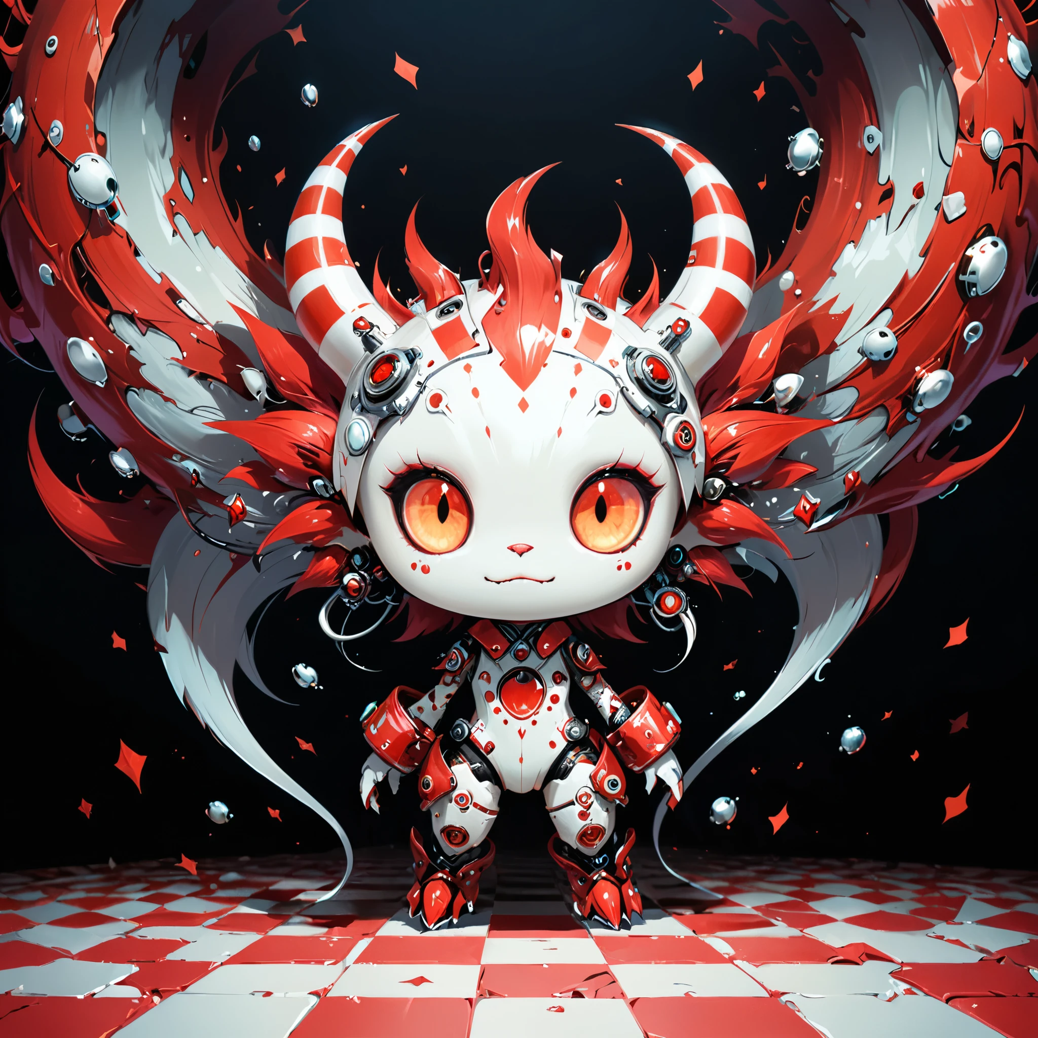 red and white checkered background,(best quality,4k,8k,highres,masterpiece:1.2),ultra-detailed,surrealist style,in style of Daniel Merriam,lovely style biopunk monster concept,character concept design,
BREAK
(full_shot:1.2),negative space composition,
BREAK