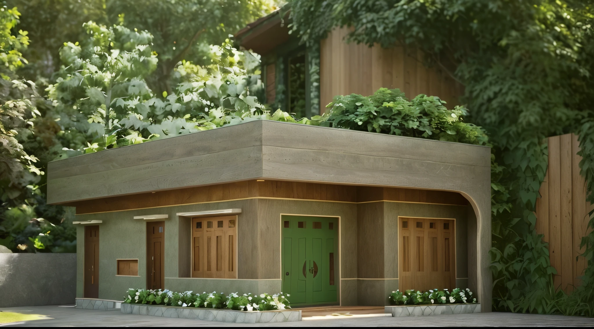 Keep the color of painted walls and wooden doors intact. Use landscape elements and planting techniques to create a harmonious combination of greenery and architecture. A lush green garden with trees and shrubs will be an ideal place to relax and enjoy the natural space.
Objects and Decoration: Use natural materials such as wood for doors and painted walls to create a feeling of warmth and intimacy. Decorative details will honor the naturalness of the material and highlight the beauty of the house.