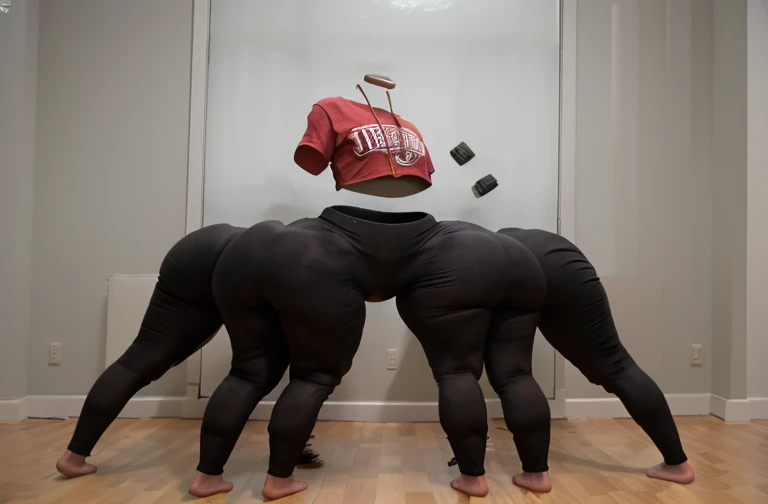 Full body shot of Living yoga pants, thick muscular legs, many legs, extra legs just bottom half, many extra megs, four legs